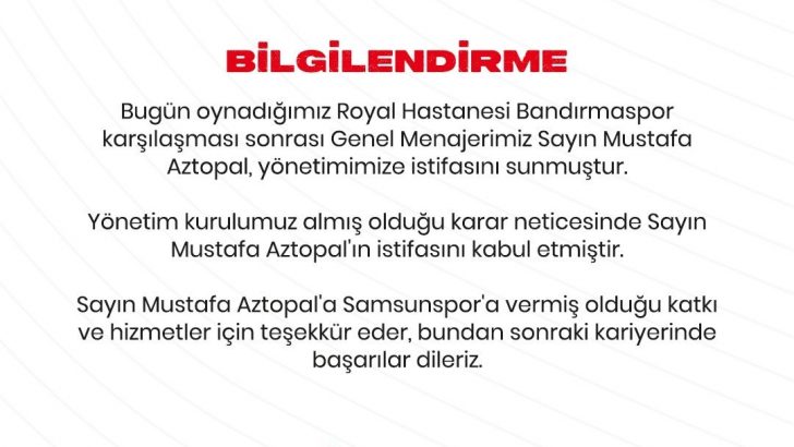 Samsunspor’da Mustafa Aztopal ile yollar ayrıldı