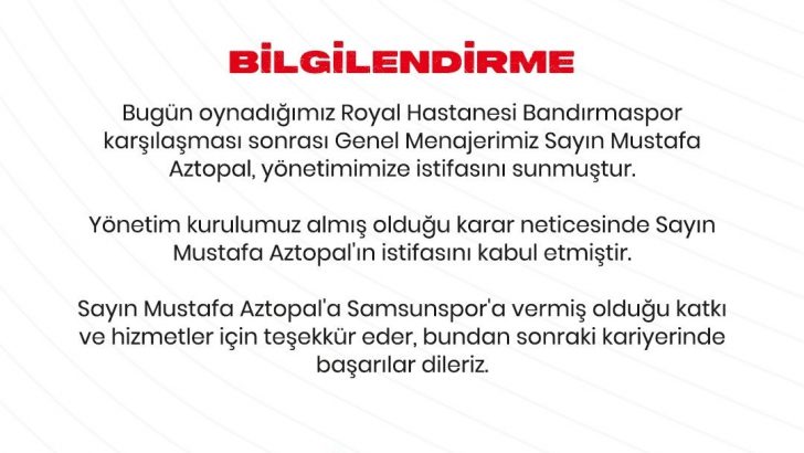 Samsunspor’da Mustafa Aztopal ile yollar ayrıldı