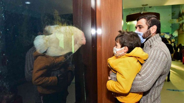 Türkiye’nin en büyük tatlı su tünel akvaryumu çocukları ağırladı