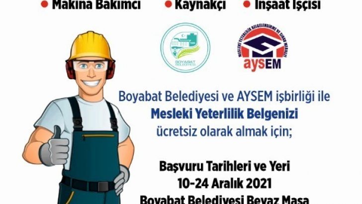 Boyabat Belediyesi’nden mesleki yeterlilik belgesi hizmeti