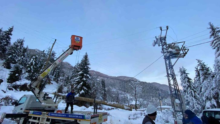 Artvin’de elektrik dağıtım şirketi çalışanlarının yoğun kar mesaisi