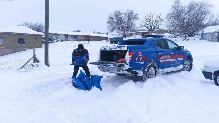 Jandarma karda mahsur kalan vatandaşların yardımına koştu
